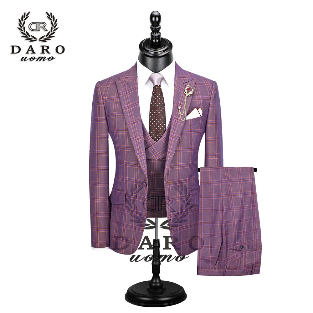 2023 DR DARO UOMO New Men Suits 3 Pieces Slim Fit Wedding Dress Suits Blazer Pant and Vest DRV8193