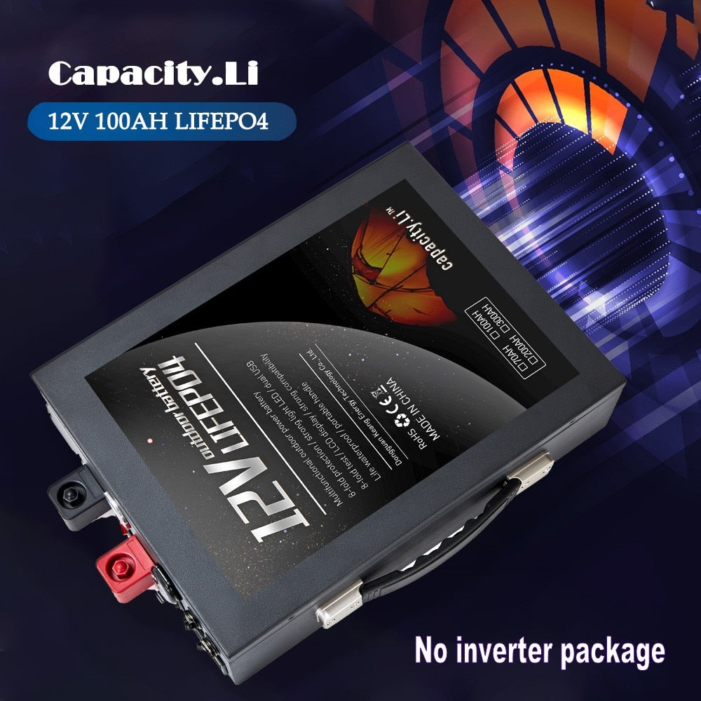 12V 100ah Rechargeable Battery 100A lifepo4 battery pack Inverter 220V AC350W with Bms For RV Solar and Engine Boat