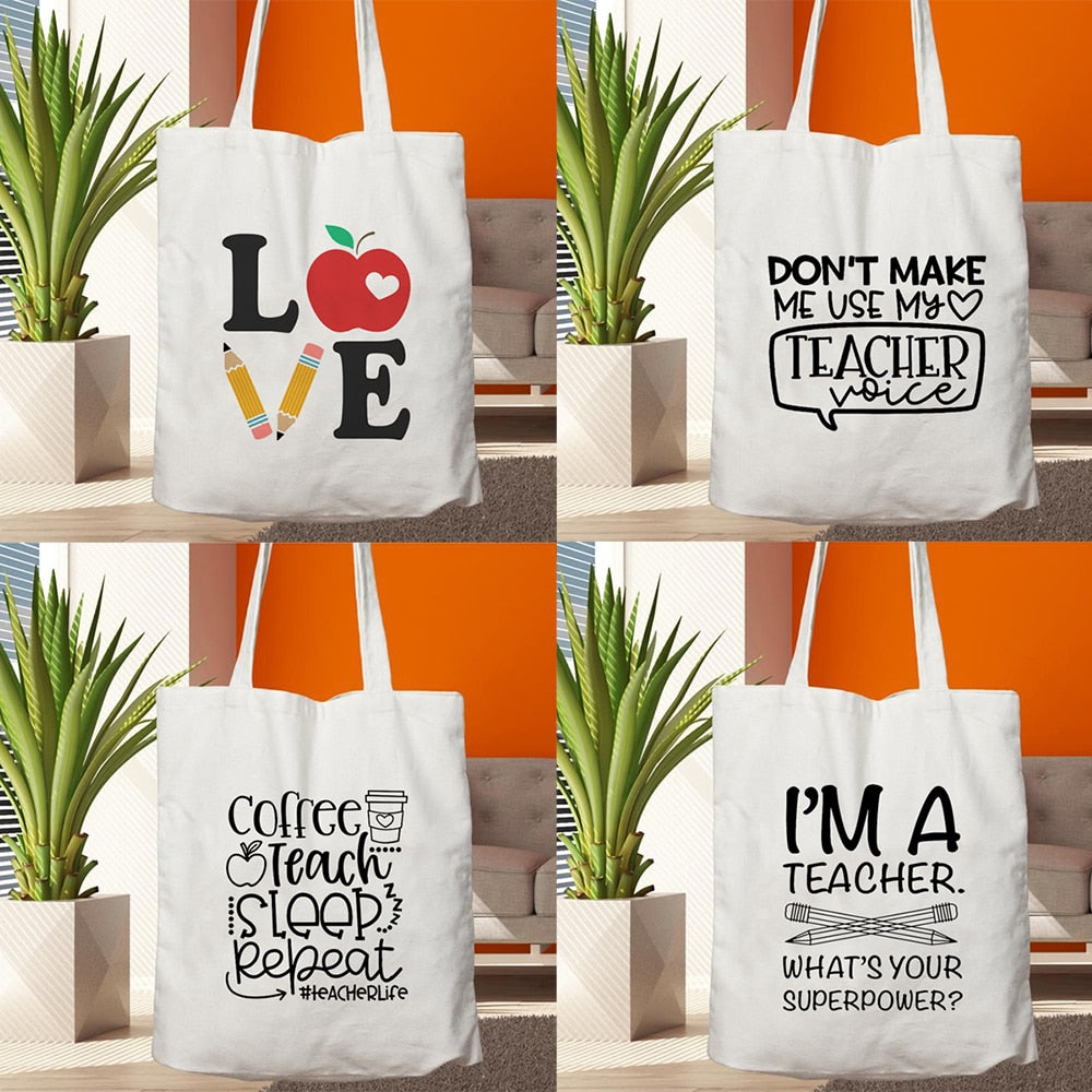 Teacher Life Canvas Shopping Tote Bag Reusable Love Printing Women Eco Shoulder Bag Book Bag Gift for Teacher Handbag Shopper