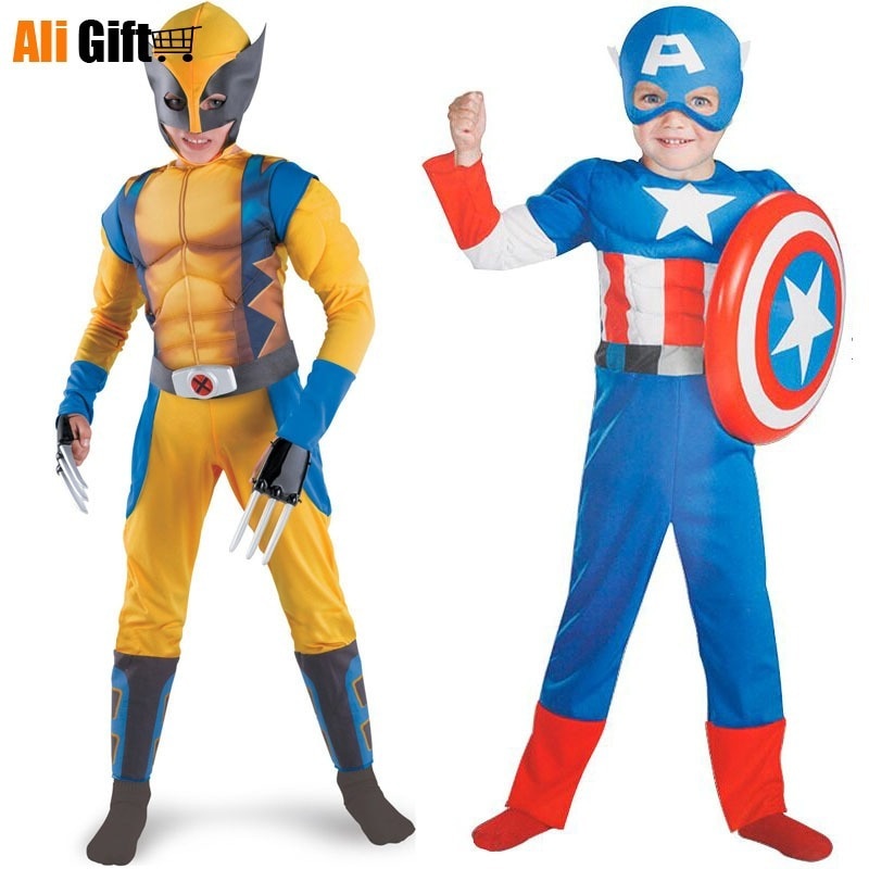 Halloween Performance Props Children Kids Holloween Costume for Cosplay Muscle Golden Wolf with Claws Suit Clothes Child Gift