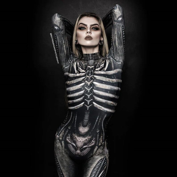 Women's Printed Horror Human Skeleton Uniform Tight-fitting Jumpsuit