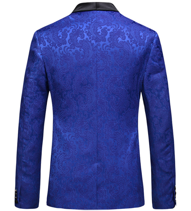 High-end Suit Jacquard Navy Blue Green Fruit Collar Men's Suit Three-piece Banquet Groom Dress