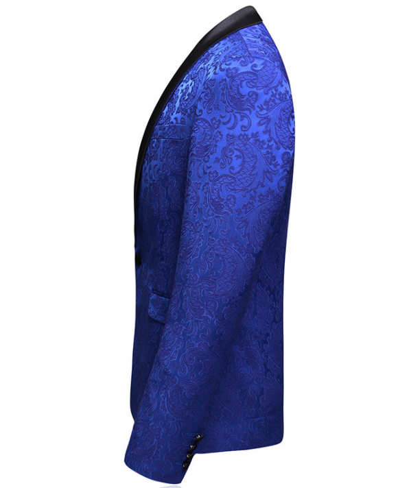 High-end Suit Jacquard Navy Blue Green Fruit Collar Men's Suit Three-piece Banquet Groom Dress