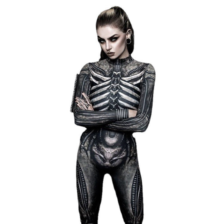 Women's Printed Horror Human Skeleton Uniform Tight-fitting Jumpsuit