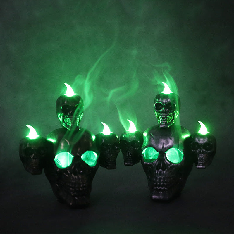 Halloween Decoration Props Smoke Horror Skull Headlight LED Electronic Candle