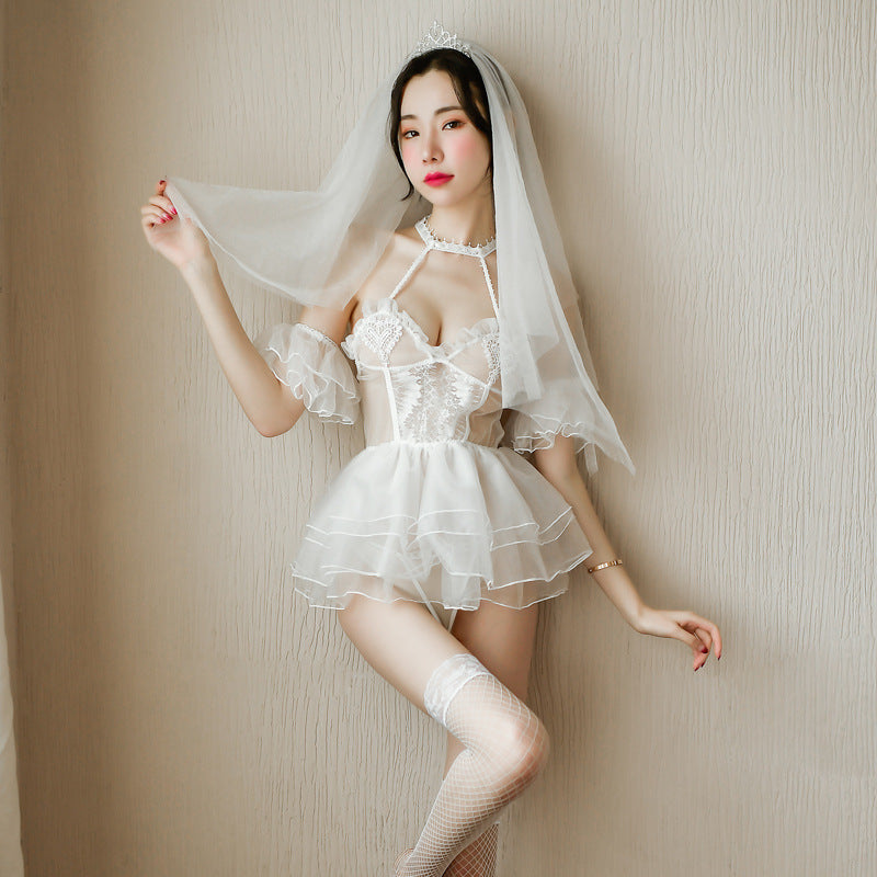 Sheer Uniform Women White Wedding Dress