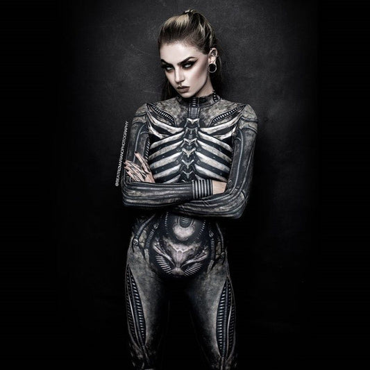 Women's Printed Horror Human Skeleton Uniform Tight-fitting Jumpsuit