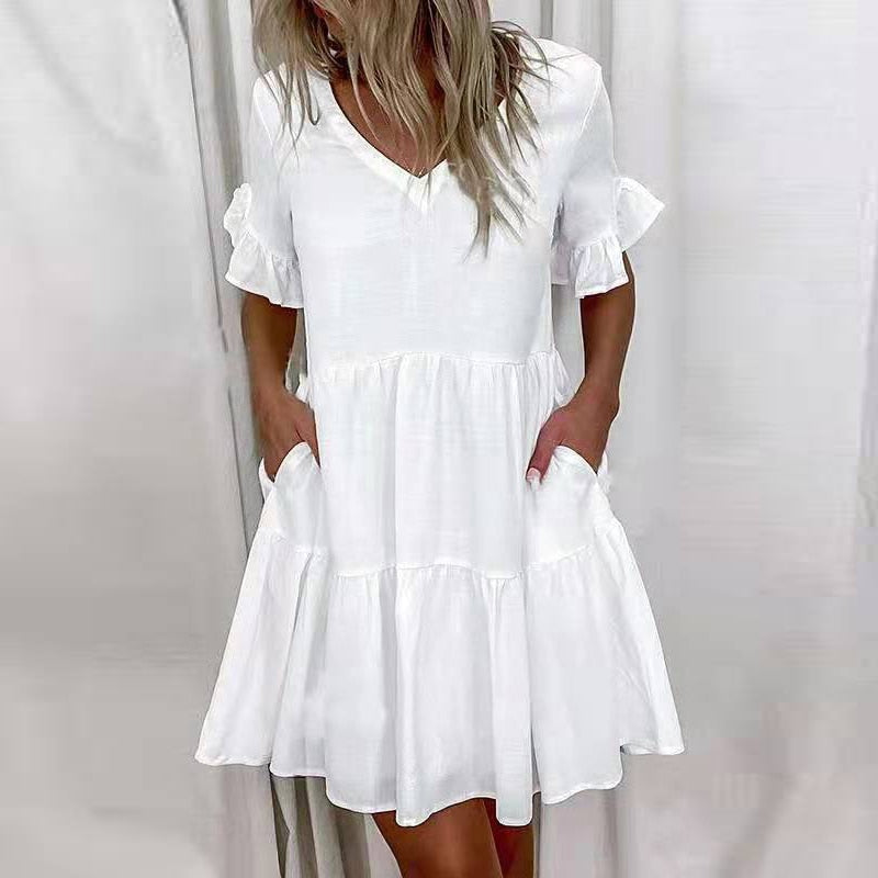 Elegant Floral Print Ruffle Women Mini Dress New Casual Short Sleeve Party Dress Ladies 2023 Summer Sexy V-Neck Dresses Vestidos