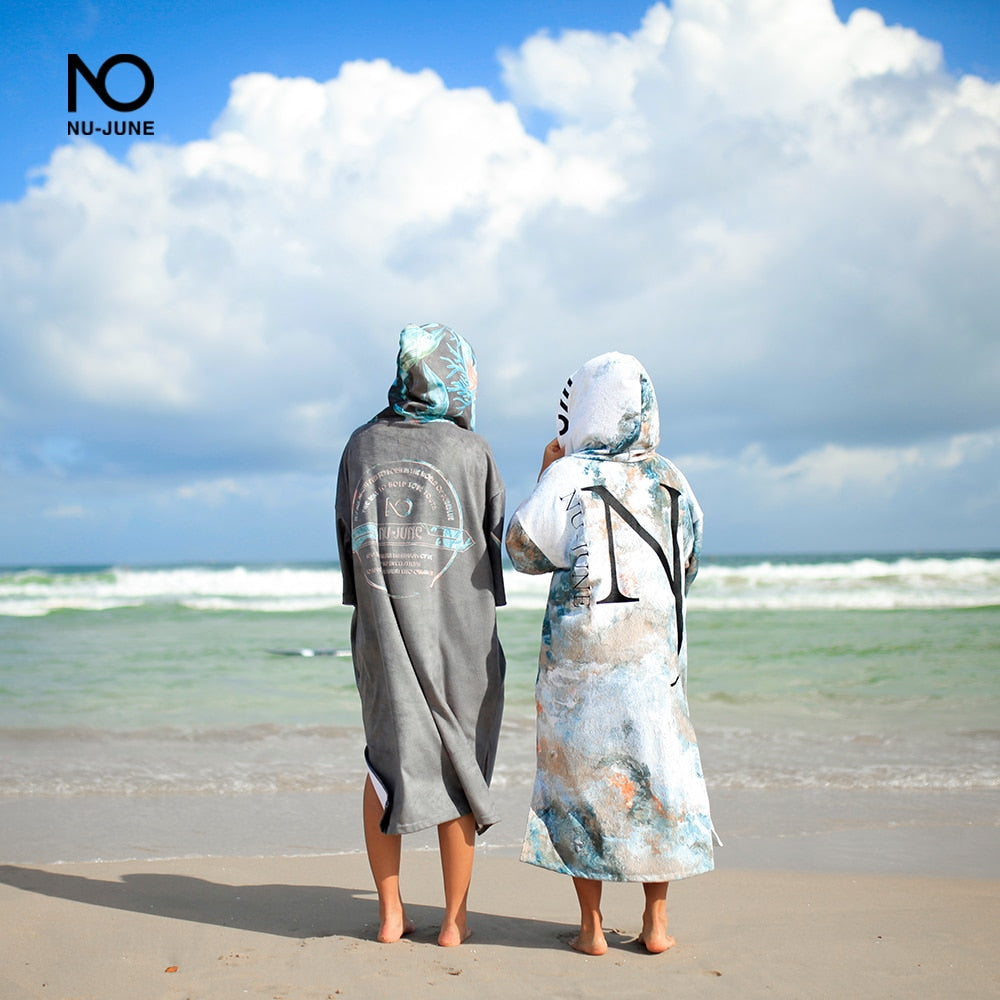 Nu-June Microfiber Quick Dry Wetsuit Changing Robe Poncho towel With Hood for Swim Beach towel Lightweight Beach Surf Poncho