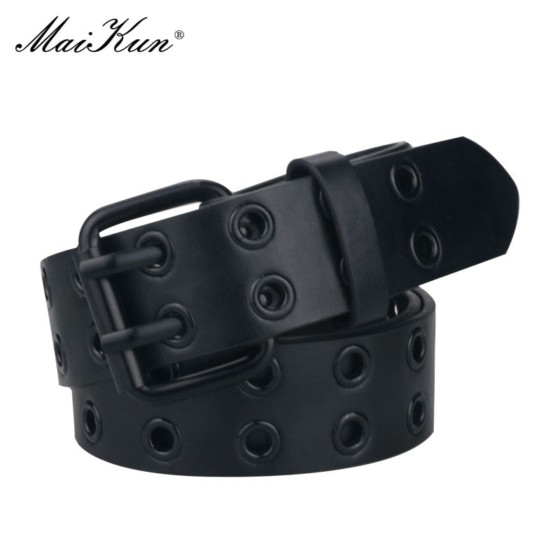 MaiKun Women Punk Goth Belts Brand Leather Women Grunge Belt Halloween Double Pin Buckle Female Belt for Jeans Streetwear