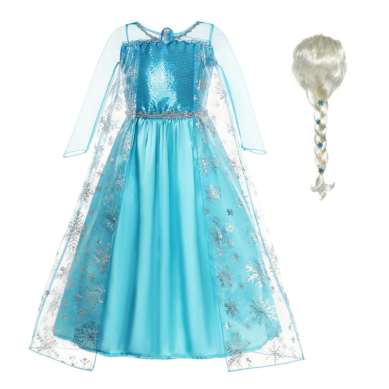 Disney 2022 Snow Queen Elsa Princess Costume Girls Halloween Party Frozen Elsa Dress Up Clothing Kids Sequins Dresses Vestidos