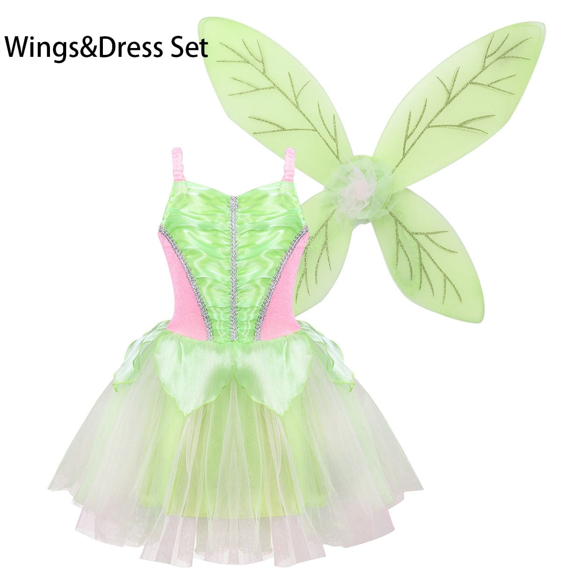 TiaoBug Kids Girls Princess Fairy Costume Sleeveless Mesh Dress Glittery Wings Set Children Halloween Cosplay Party Dress Up