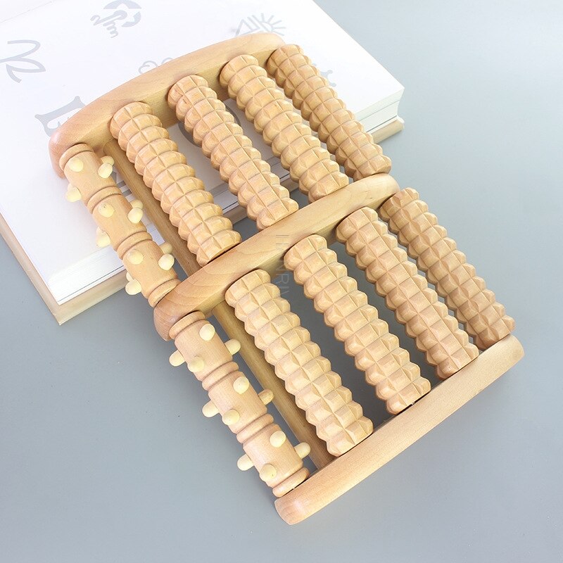 Wooden Foot Massage Roller Big Five-row Wooden Foot Massager Stimulating Acup oint Feet Plantar Fascitis Roller Reflexology