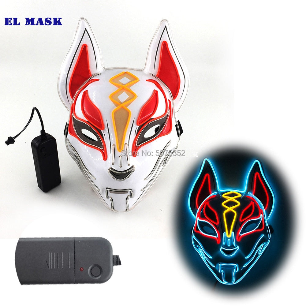 Anime Expro Decor Japanese Fox Mask Neon Led Light Cosplay Mask Halloween Party Rave Led Mask Dance DJ Payday Costume Props