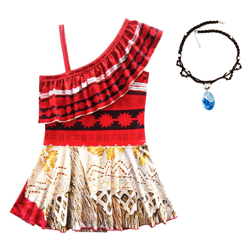 Princess Moana Cosplay Costume for Children Vaiana dress Costume with Necklace for Halloween Costumes for Kids Girls Gifts