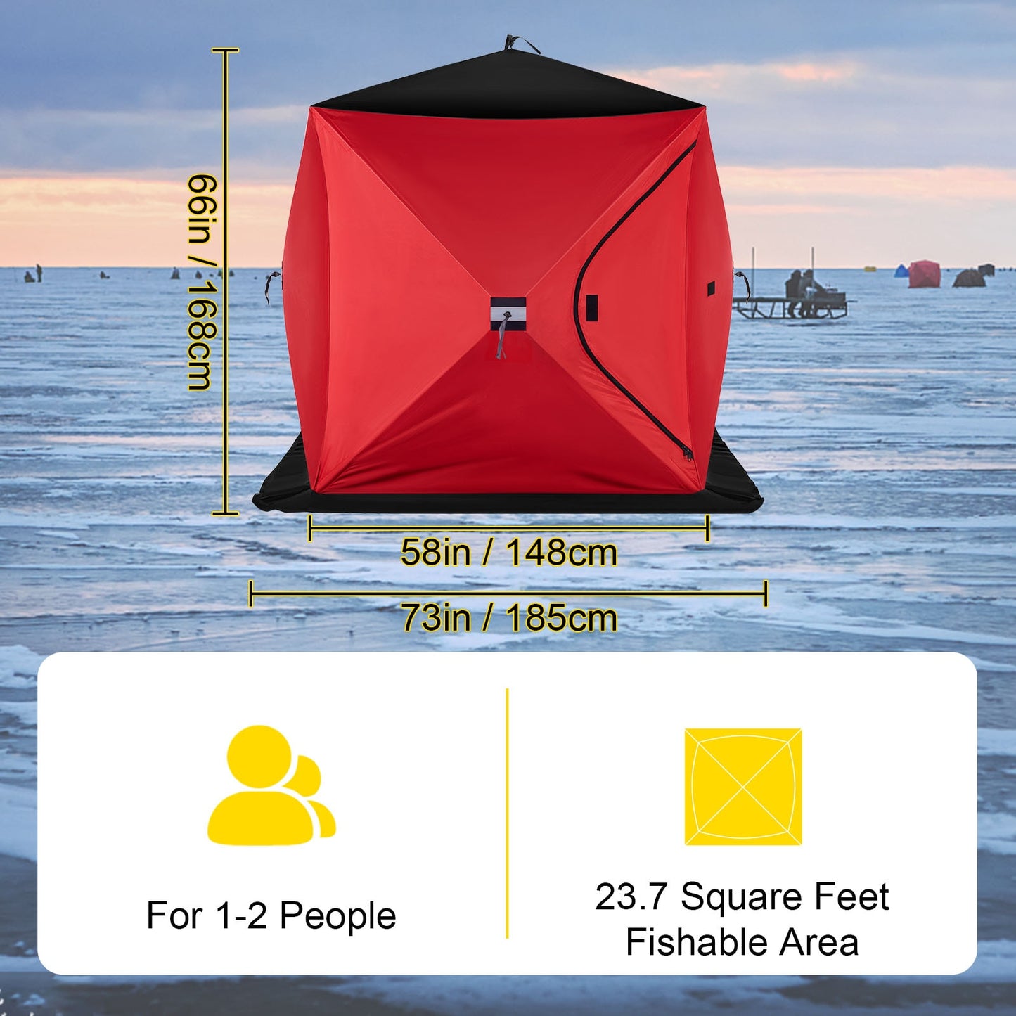 VEVOR Ice Fishing Tent Warm Awning Pop-Up 2-Person Oxford Fabric Waterproof Windproof Canopy for Winter Fishing Camping Hiking