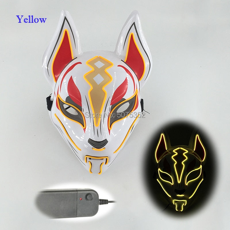 Anime Expro Decor Japanese Fox Mask Neon Led Light Cosplay Mask Halloween Party Rave Led Mask Dance DJ Payday Costume Props