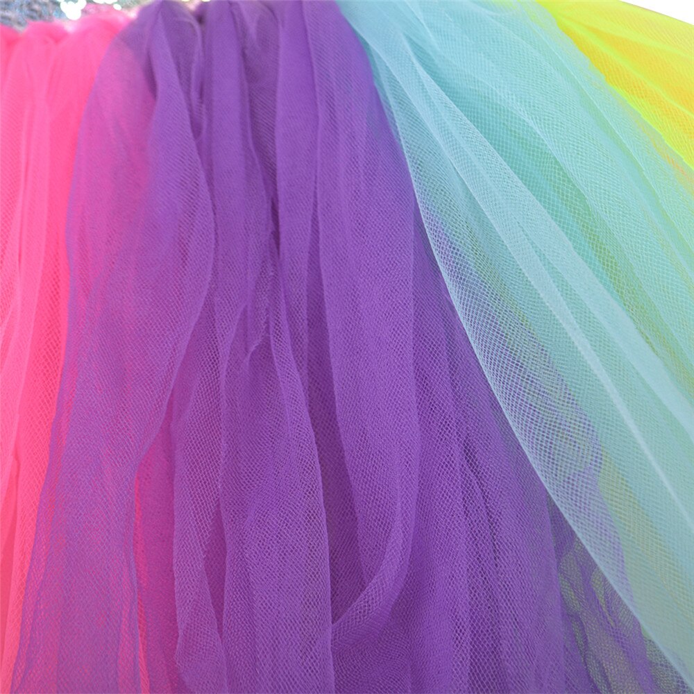 Rainbow Sequins Tutu Dress for Kids Fashion Backless Sleeveless Tulle Dress Girls Clothes Colorful Children Girl Party Dress 2-8