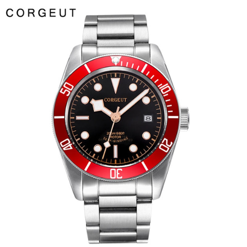 Corgeut Luxury Brand Black Dial Men Japan NH35 Automatic Mechanical Watch Military Sport Swim Steel Mechanical Wrist Watches