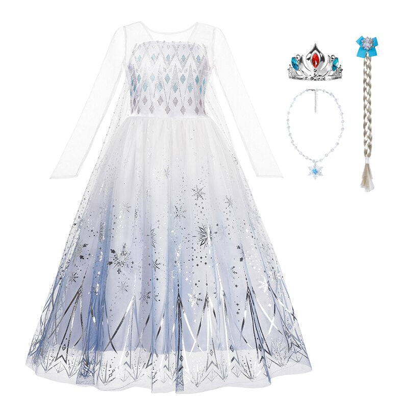 Disney 2022 Snow Queen Elsa Princess Costume Girls Halloween Party Frozen Elsa Dress Up Clothing Kids Sequins Dresses Vestidos