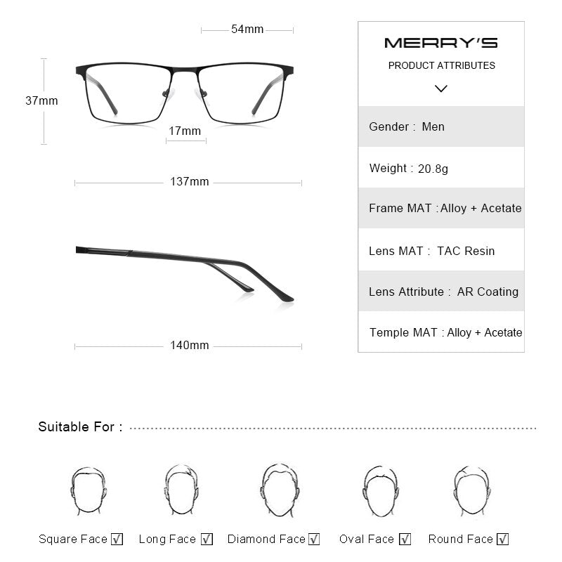 MERRYS DESIGN Men Luxury Glasses Frame Male Square Optical  Business Style Myopia Prescription Hyperopia Alloy Eyeglasses S2052