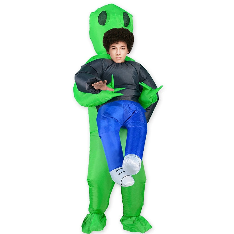 Alien Mascot Costume Green Alien Carrying Human Adult Inflatable Costume Anime Cosplay For Man Women Halloween Costume