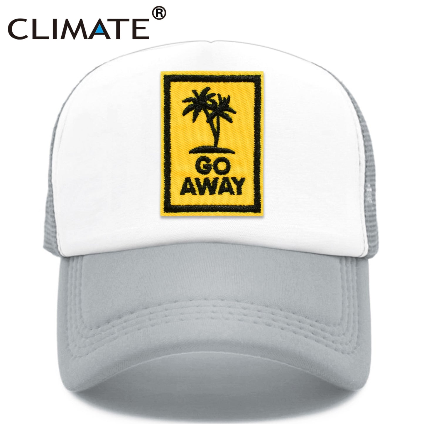 CLIMATE Go Away Trucker Cap Hat Seaside Vacation Caps Sandbeach Coconut Holiday Mesh Cap HipHop Hat for Men Women Youth