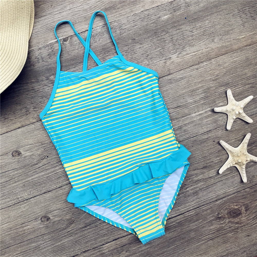 Girls One Piece Swimwear Black Star Pattern Girl Bodysuit Children Swimsuits Kids Bathing Suits 5-12 Years Girls Swim Beach Wear