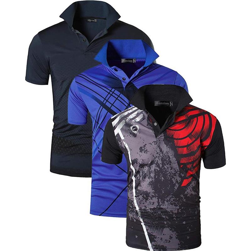 Jeansian 3 Pack Men's Sport Tee Polo Shirts POLOS Poloshirts Golf Tennis Badminton Dry Fit Short Sleeve LSL195 PackE