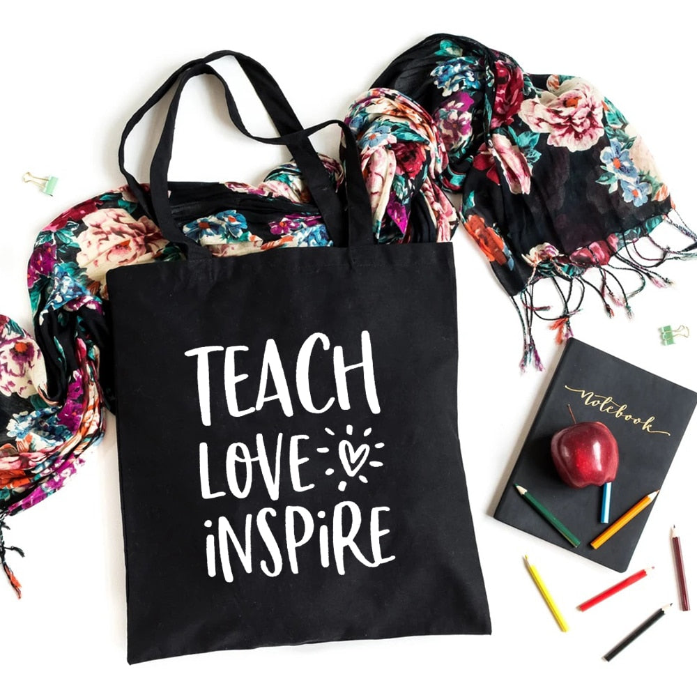 I'm A Teacher What's Your Superpower Teacher Life Canvas Black Shopping Tote Bag Reusable Shoulder Cloth Book Bag Gift Handbag
