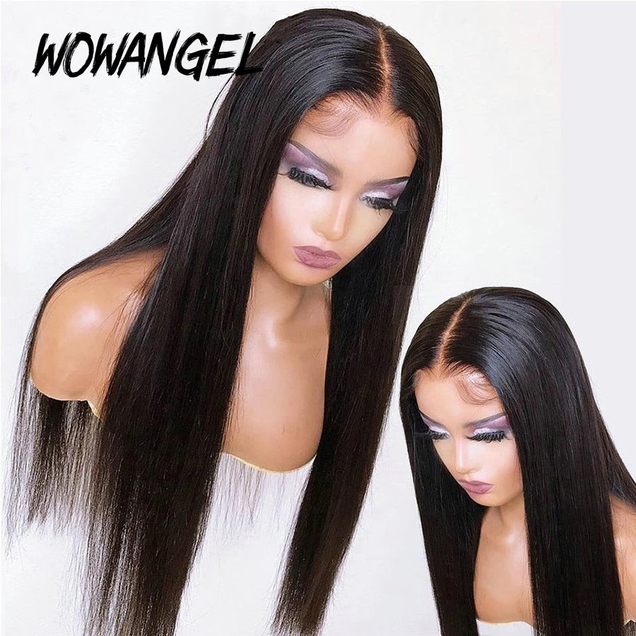 Wow Angel Transparent HD Lace Frontal Wigs Melt Skin 34 Inch Straight Invisible 5X5 Lace Closure Human Hair Wigs Brazilian Hair