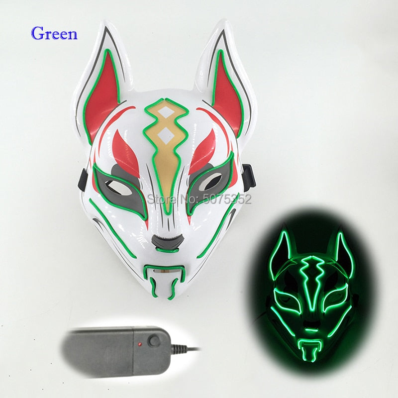 Anime Expro Decor Japanese Fox Mask Neon Led Light Cosplay Mask Halloween Party Rave Led Mask Dance DJ Payday Costume Props