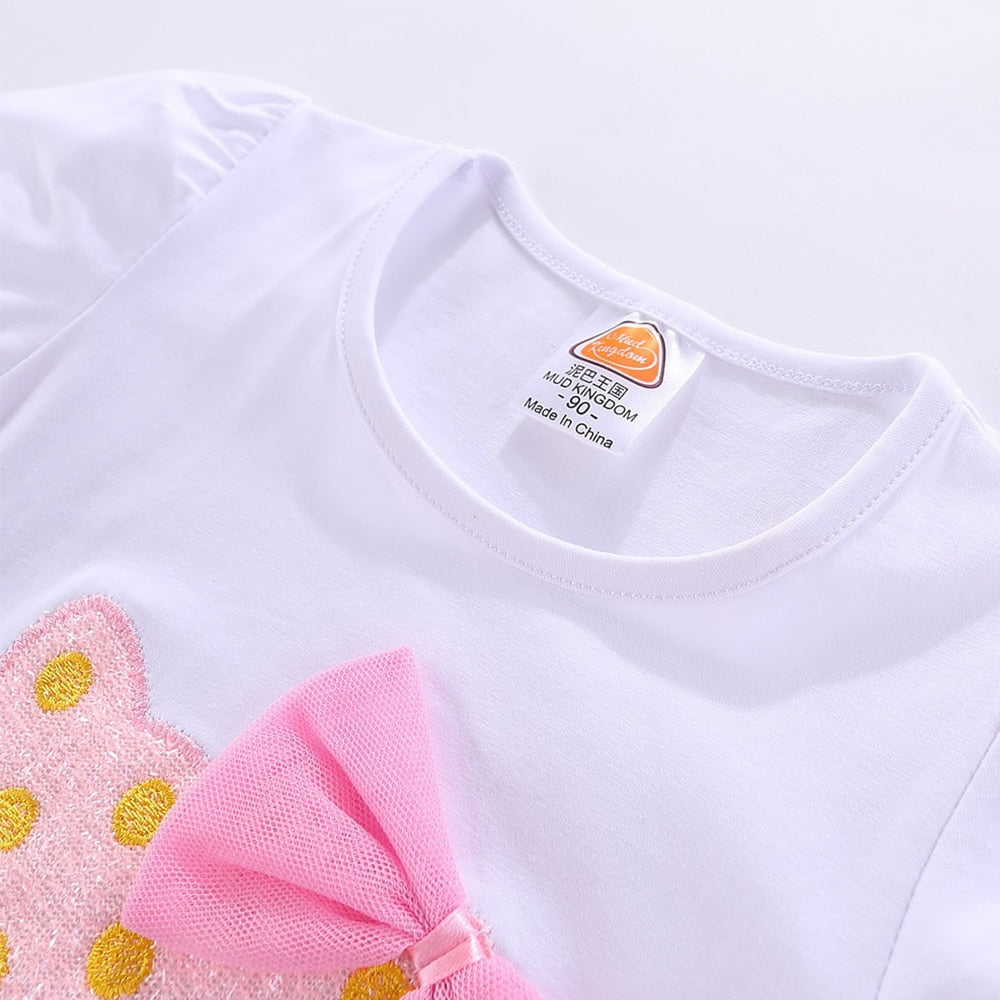 Mudkingdom Cute Summer Girls Outfits Cartoon Cat T-shirt and Tutu Skirt Set for Girl Princess Clothes Suit Children Clothing