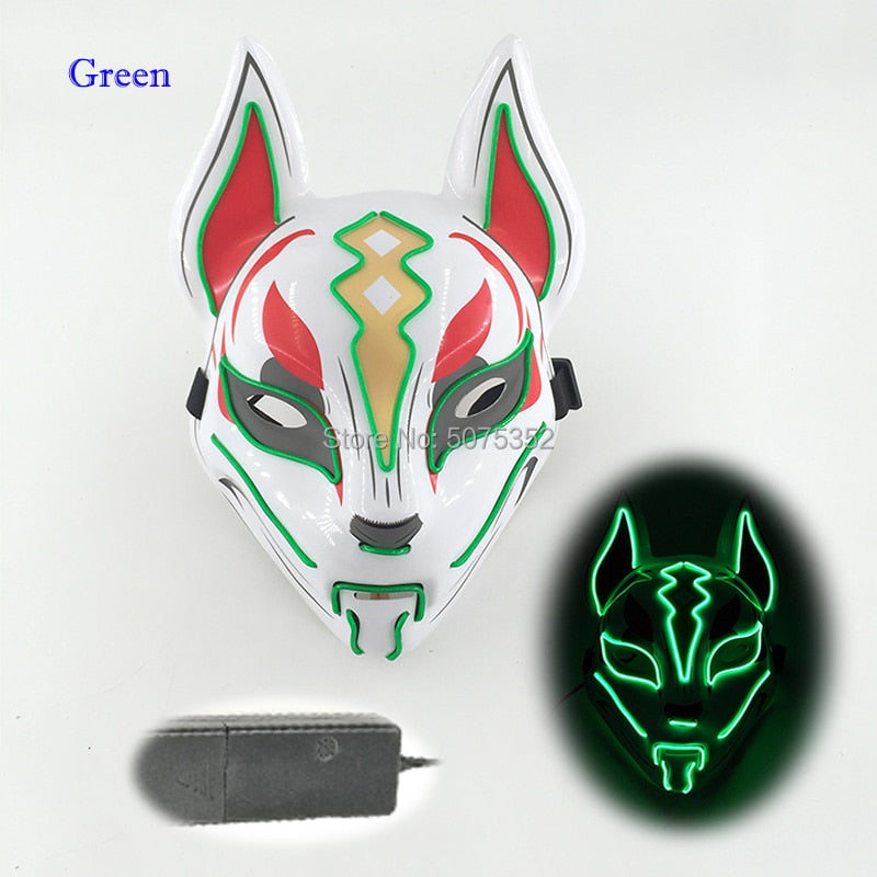 Anime Expro Decor Japanese Fox Mask Neon Led Light Cosplay Mask Halloween Party Rave Led Mask Dance DJ Payday Costume Props