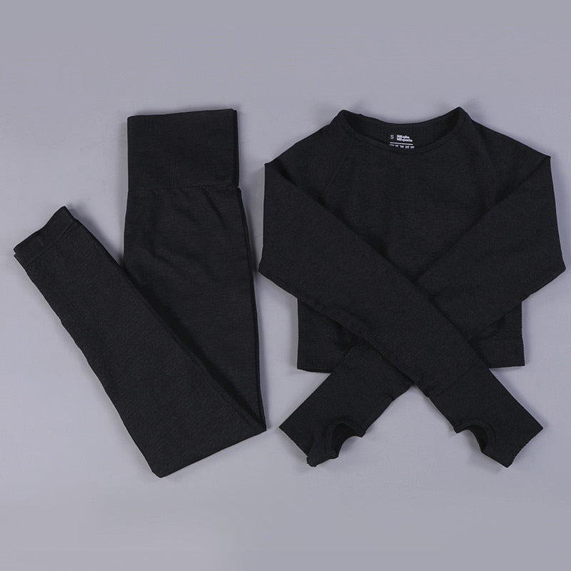 GYMS 2/3PCS Seamless Women Yoga Set Workout Sportswear Gym Clothing Fitness Long Sleeve Crop Top High Waist Leggings Sports Suit