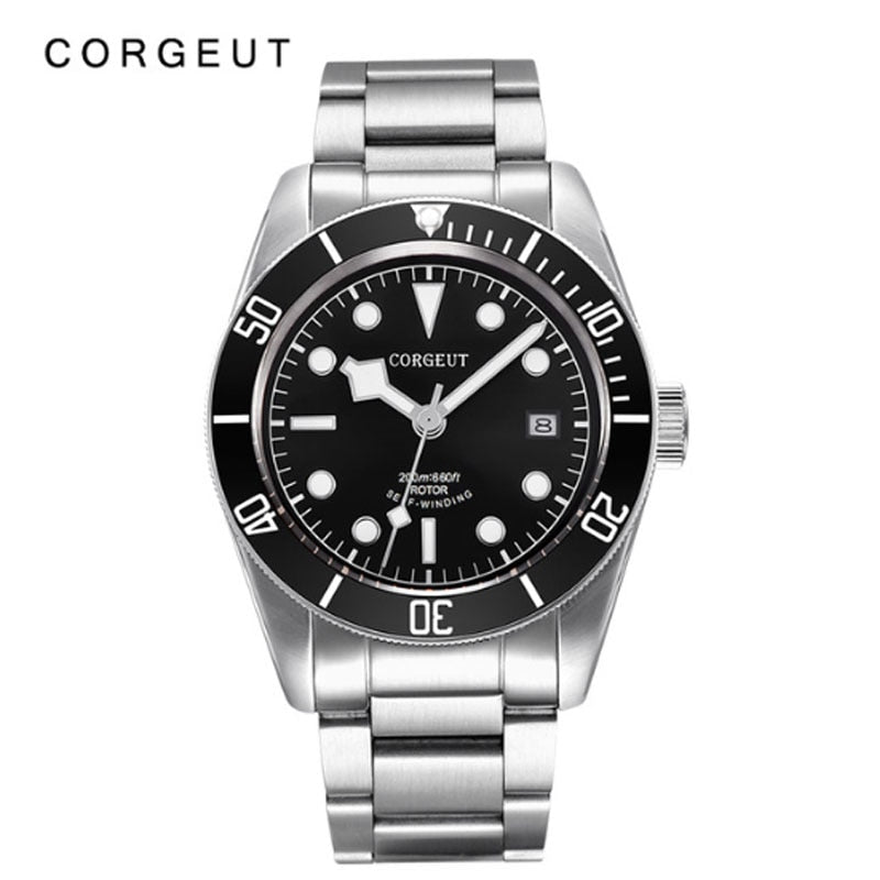 Corgeut Luxury Brand Black Dial Men Japan NH35 Automatic Mechanical Watch Military Sport Swim Steel Mechanical Wrist Watches