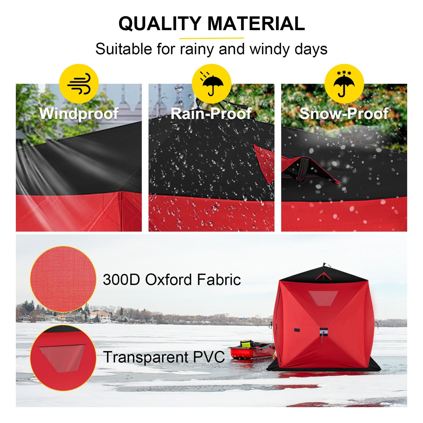 VEVOR Ice Fishing Tent Warm Awning Pop-Up 2-Person Oxford Fabric Waterproof Windproof Canopy for Winter Fishing Camping Hiking