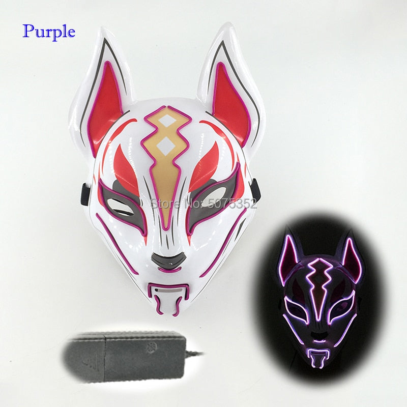 Anime Expro Decor Japanese Fox Mask Neon Led Light Cosplay Mask Halloween Party Rave Led Mask Dance DJ Payday Costume Props