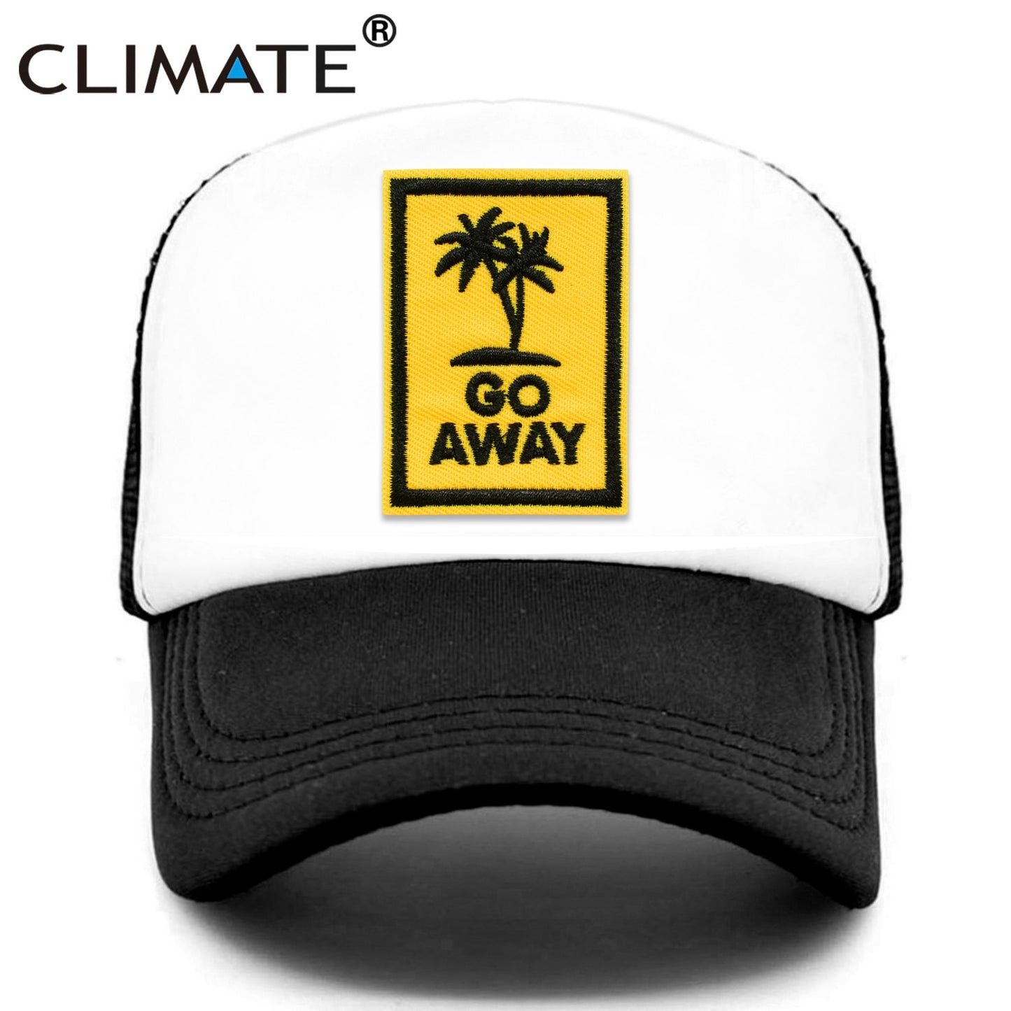 CLIMATE Go Away Trucker Cap Hat Seaside Vacation Caps Sandbeach Coconut Holiday Mesh Cap HipHop Hat for Men Women Youth