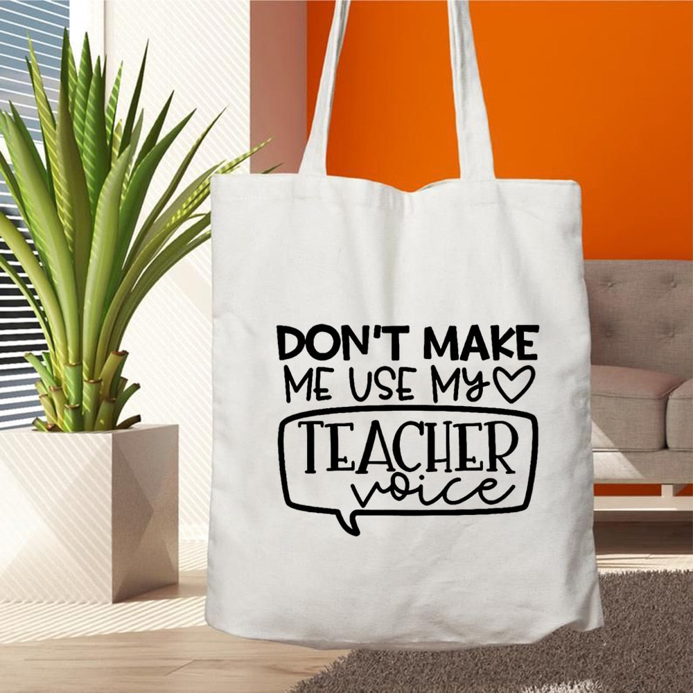 Teacher Life Canvas Shopping Tote Bag Reusable Love Printing Women Eco Shoulder Bag Book Bag Gift for Teacher Handbag Shopper