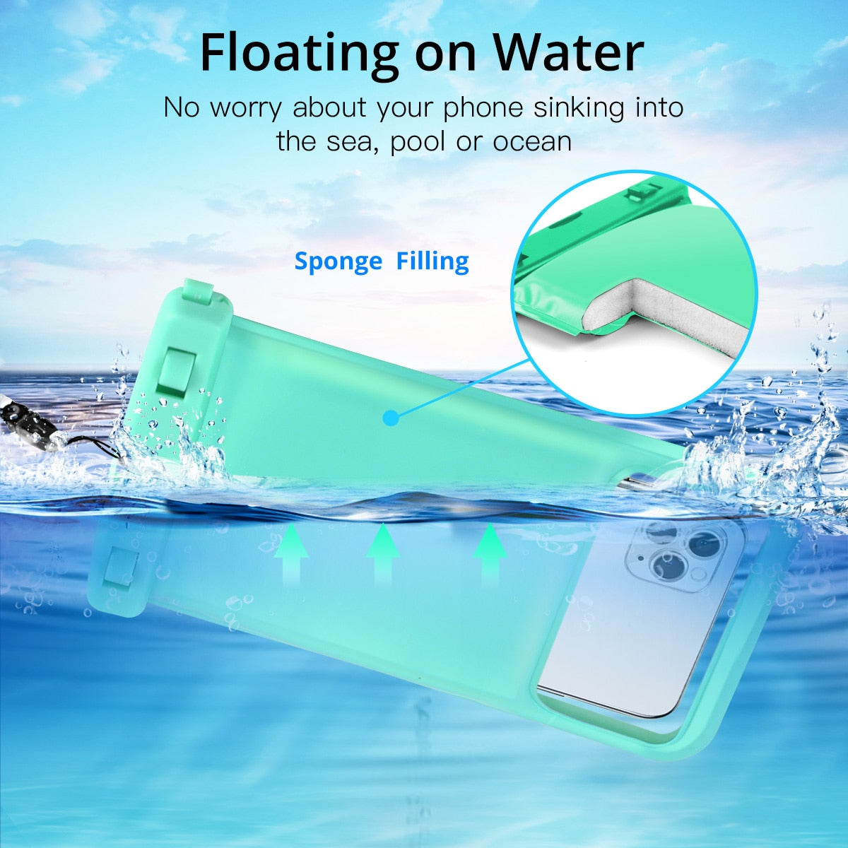 FONKEN Waterproof Case For Phone Cover Sea Swim Float Bag Underwater Swimming Dry Bag 6.5 inch Smartphone Sponge Floating Pouch