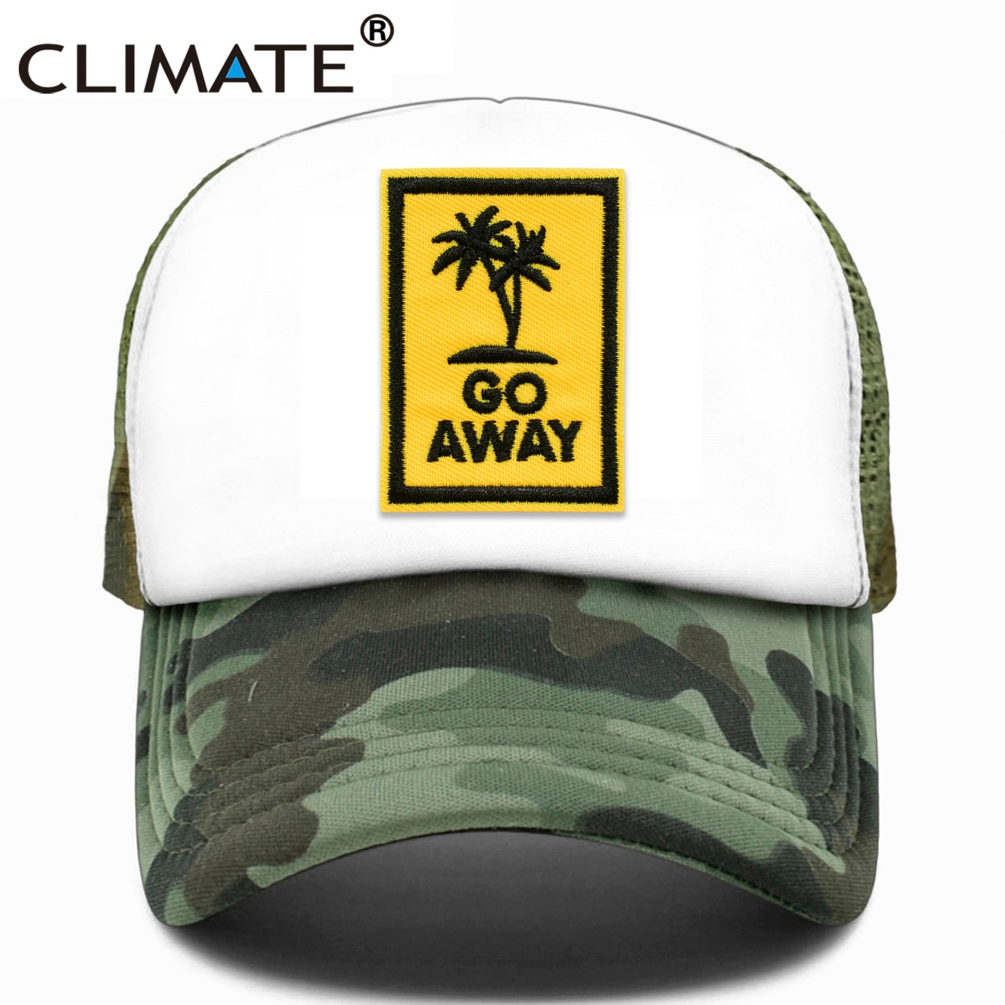 CLIMATE Go Away Trucker Cap Hat Seaside Vacation Caps Sandbeach Coconut Holiday Mesh Cap HipHop Hat for Men Women Youth