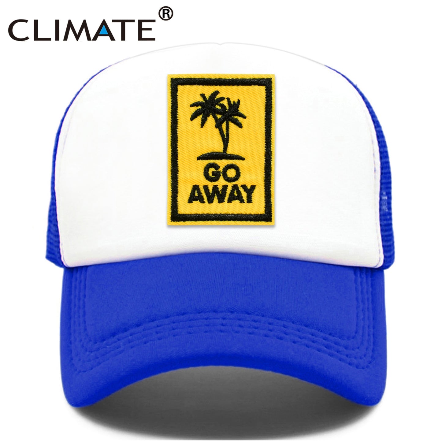 CLIMATE Go Away Trucker Cap Hat Seaside Vacation Caps Sandbeach Coconut Holiday Mesh Cap HipHop Hat for Men Women Youth