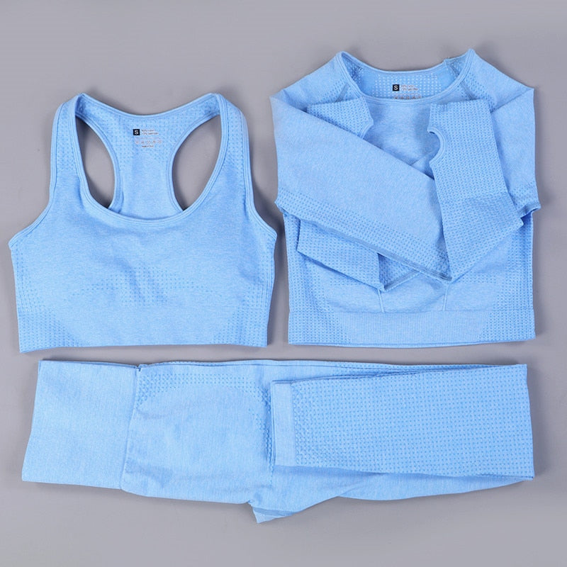 GYMS 2/3PCS Seamless Women Yoga Set Workout Sportswear Gym Clothing Fitness Long Sleeve Crop Top High Waist Leggings Sports Suit