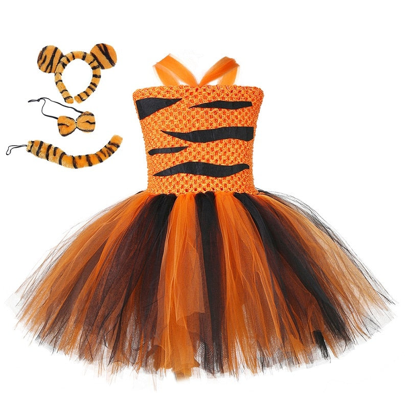 Tiger Tutu Dress Girls Zoo Animal Outfit Halloween Costume for Kids Fancy Clothes Toddlers Baby Girl Birthday Party Dresses 1-14