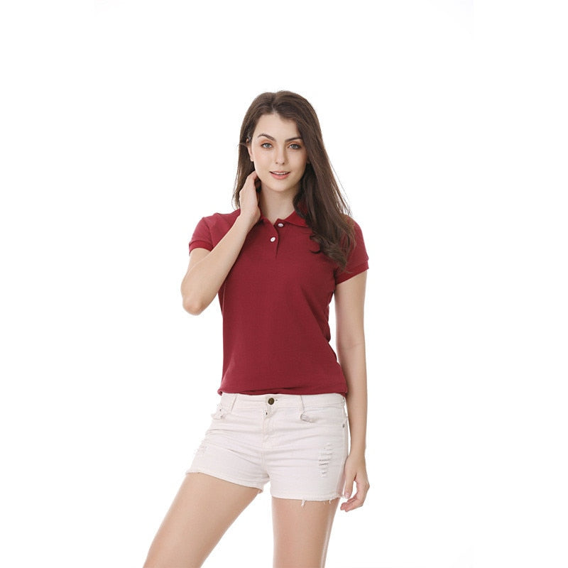 Multicolor Women's POLO Shirt Short-Sleeve Summer Tops Lapel Slim Fit Elastic Shirt Collar Bottoming Shirt 100% Cotton Tops