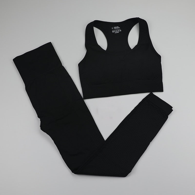 12 Colors Seamless Yoga Set Women Fitness Clothing Sportswear High Waist Gym Leggings+Push Up Sport Bra 2 Piece Sports Suits