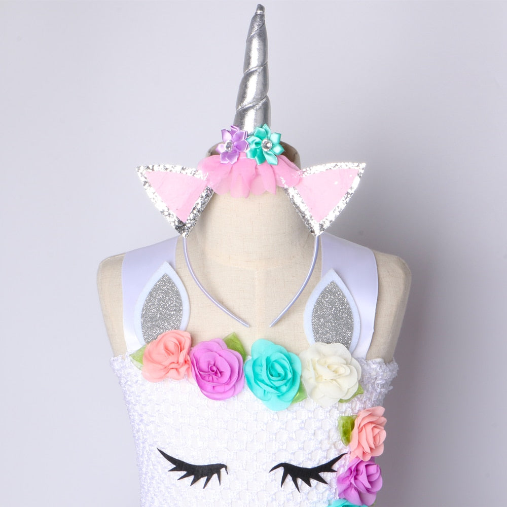 Flower Girls Unicorn Dress Pastel Rainbow Girls Birthday Party Tutu Dress Children Kids Halloween Princess Unicorn Costume 1-14Y