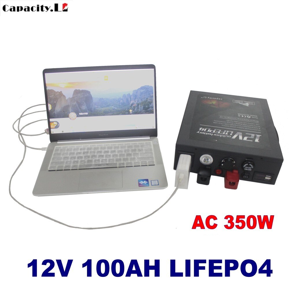 12V 100ah Rechargeable Battery 100A lifepo4 battery pack Inverter 220V AC350W with  Bms  For RV Solar and Engine  Boat