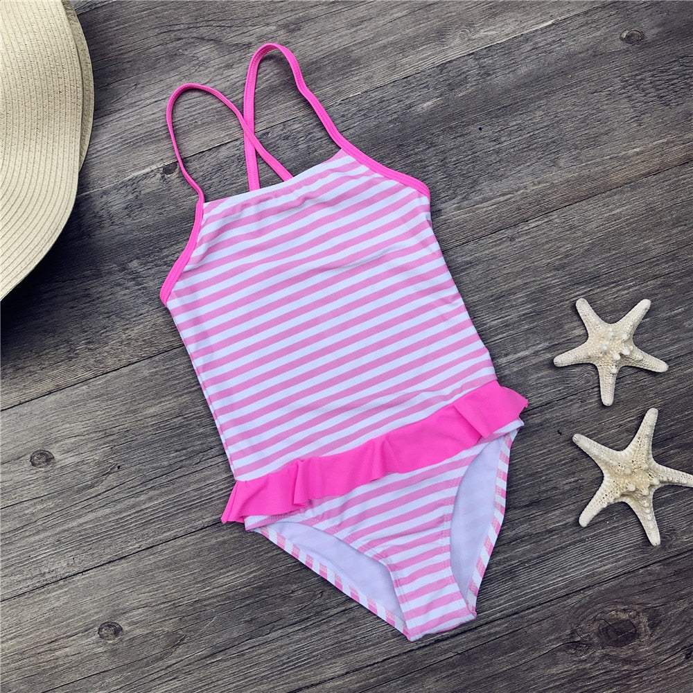 Girls One Piece Swimwear Black Star Pattern Girl Bodysuit Children Swimsuits Kids Bathing Suits 5-12 Years Girls Swim Beach Wear